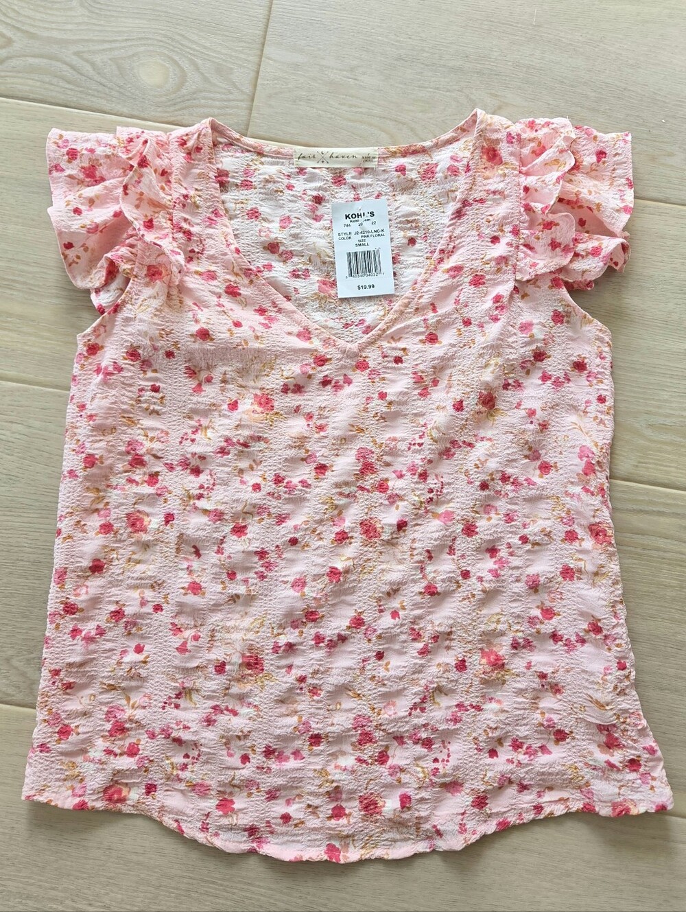 Junior' Girls Pink Floral Ruffle Sleeve Top
